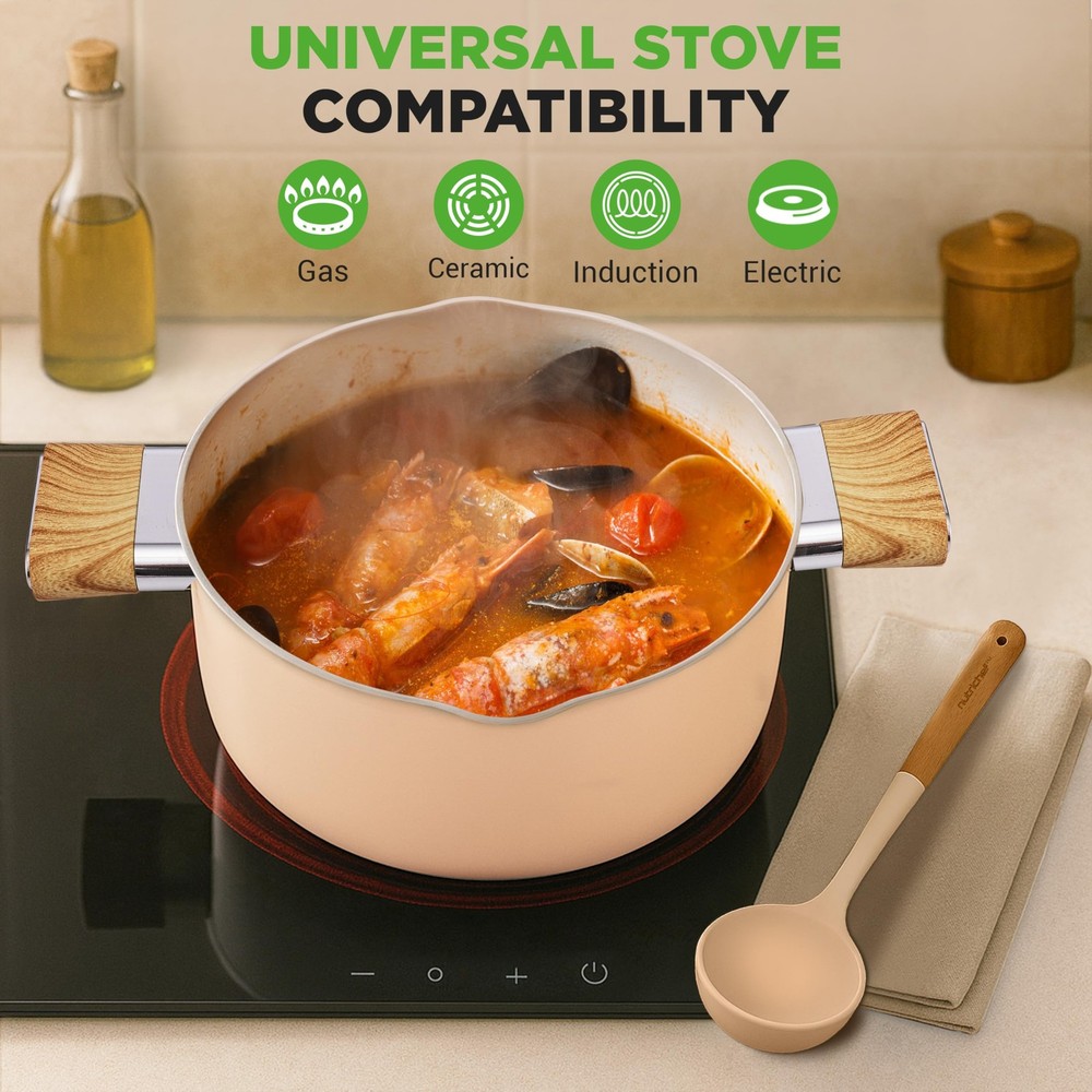 NutriChef 14-Piece Non-Stick Ceramic Cookware Set - (Pink)