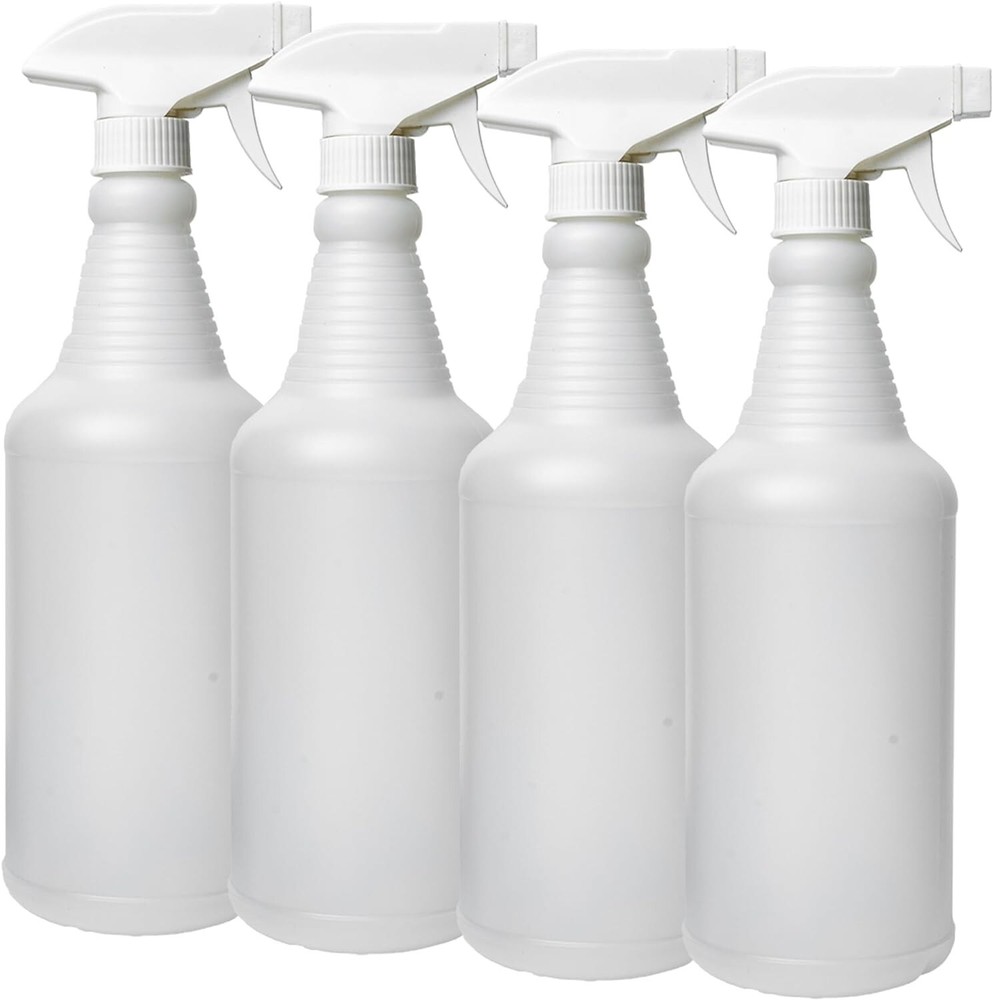 Natural Plastic Carafe Spray Bottle 4 Pack w/ White Trigger Sprayer 32oz