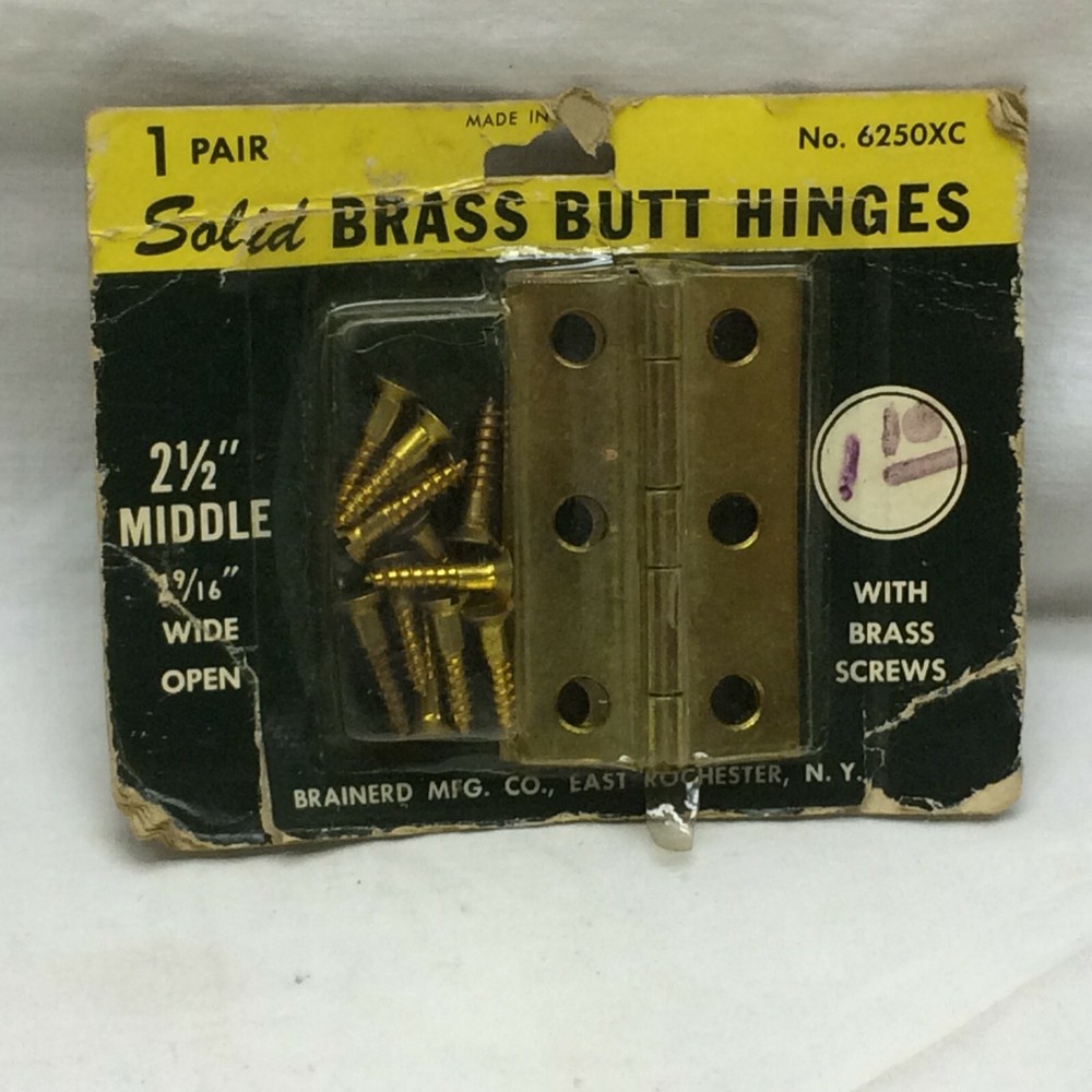 Vintage Solid Brass Butt Hinges 1 pair 2 1/2" Middle Made in USA