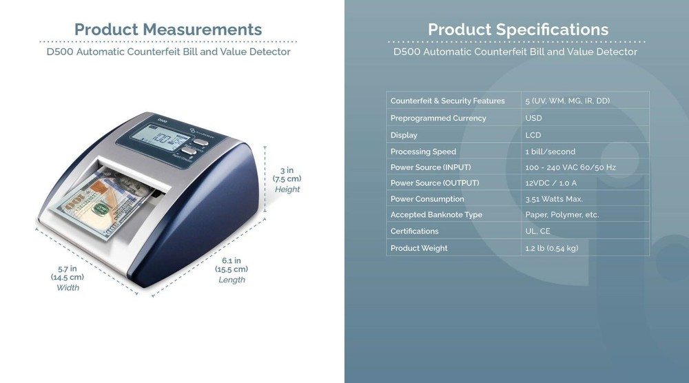 AccuBANKER D500 5-Point Counterfeit Bill Detector & Value Machine, UL Listed