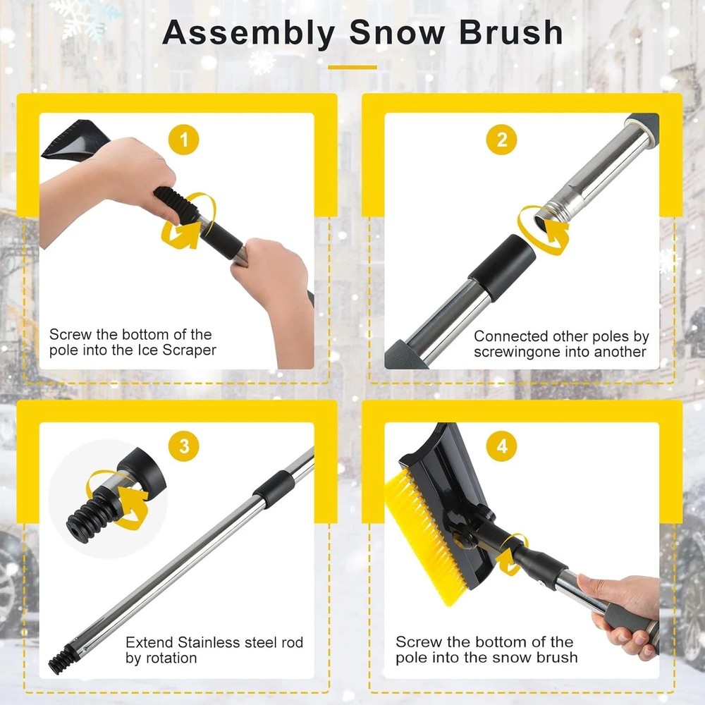 53_ Extendable Retractable Snow Brush & Ice Scraper for CarsSUVsTrucks - 360