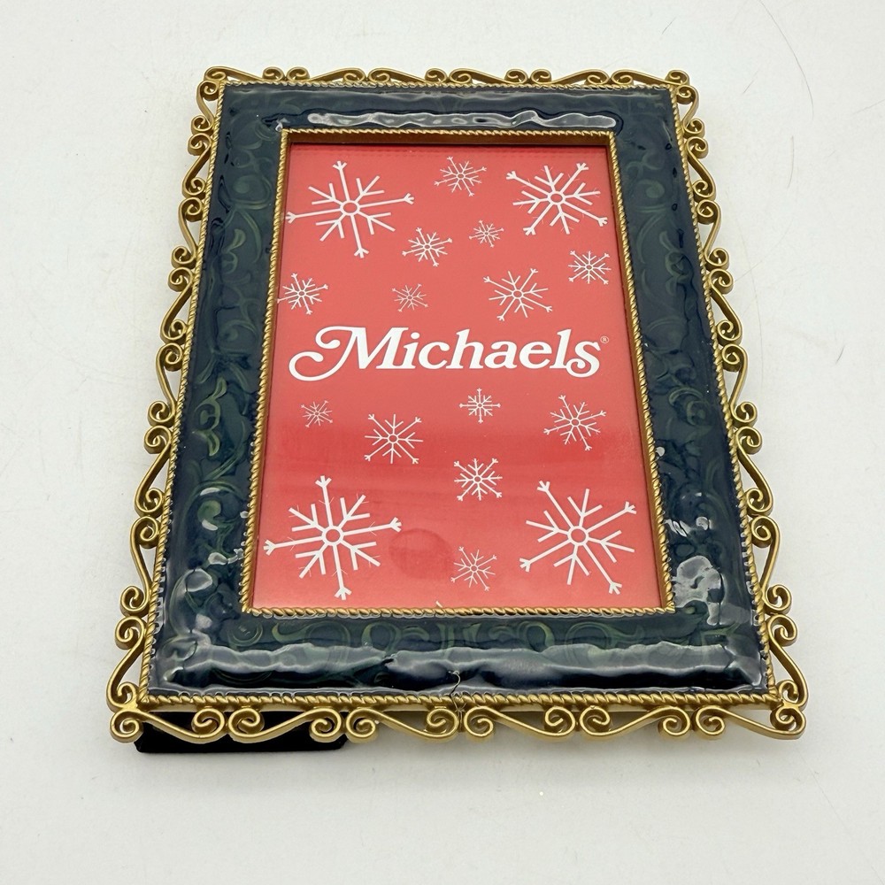 Blue Enameld & Gold Ornate Picture Frame 3 1/2” X 5”