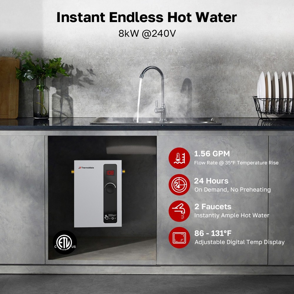 Tankless Electric Water Heater 14kW 18kW 27kW Compact for Whole House 1-3 Shower