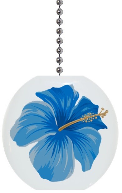 Blue Hibiscus CERAMIC Ceiling Fan Light Lamp Pull