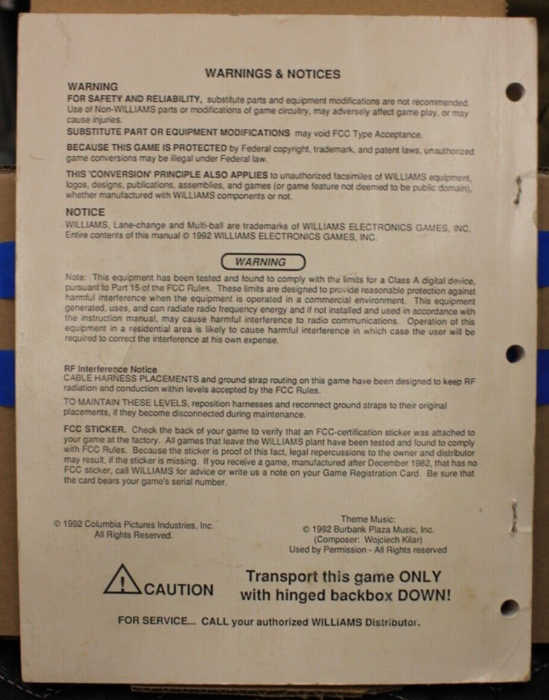 Bram Stokers Dracula Pinball Operations Manual - Bally