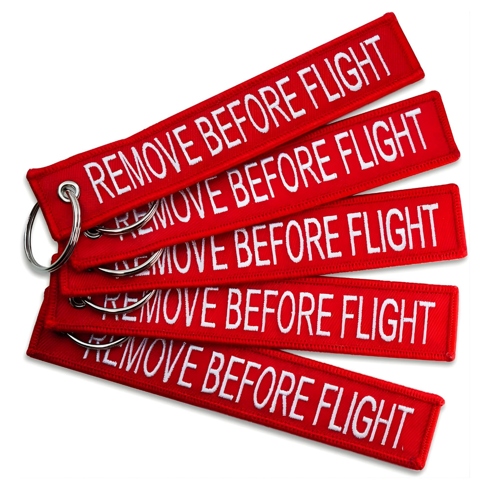5PCS Aviation Remove Before Flight Keychain – Double Sided Embroidered Jet Tag