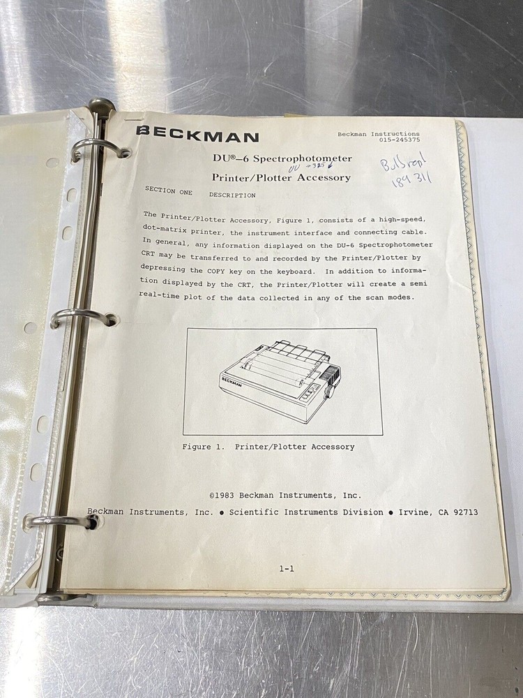Beckman DU-6 Spectrophotometer UV-visible - Users Guide / Instruction Book
