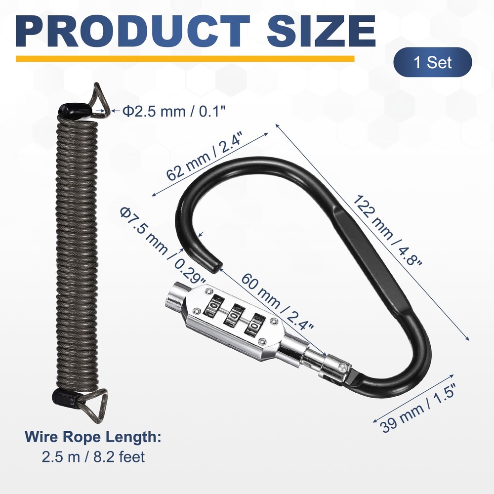 8.2Ft Security Cable Lock Steel Safety Cable with 4.8" Combination Lock Black
