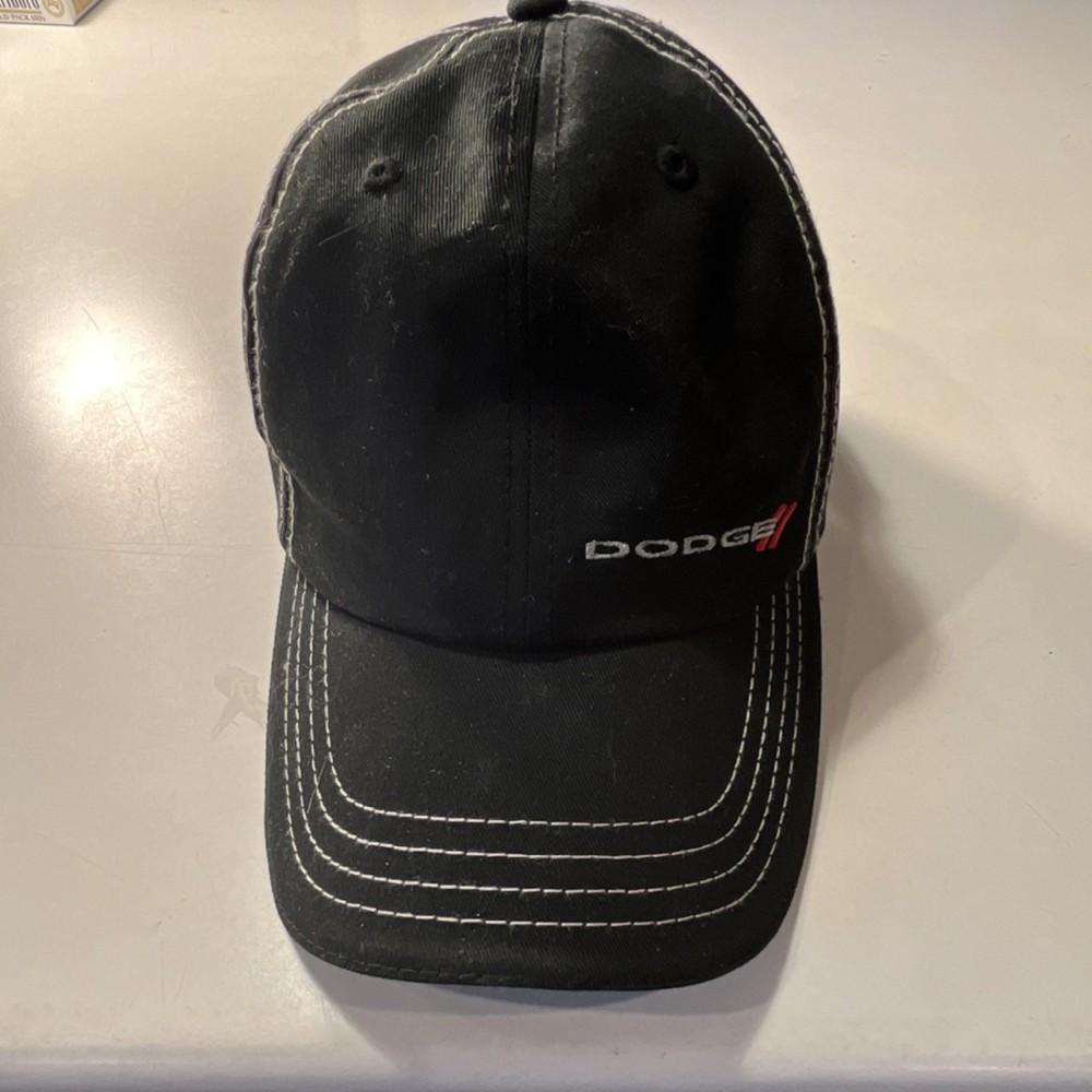 Dodge Black Baseball Cap White Stitching Automotive Logo Adjustable