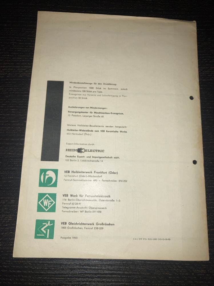 RFT Electronic Brochure Semiconductor Components 1965 - Very Well Preserved!