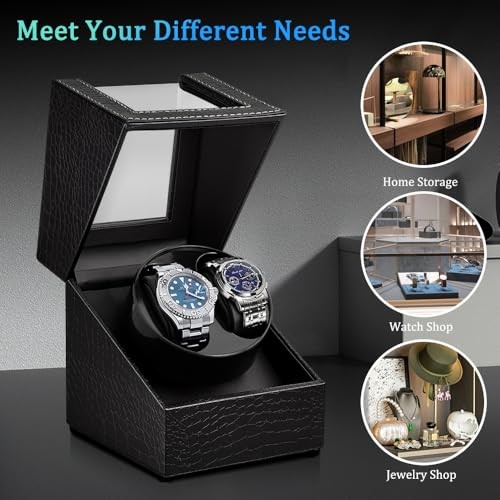 Watch Winder for Automatic Watches,Automatic Black Crocodile Pattern Leather