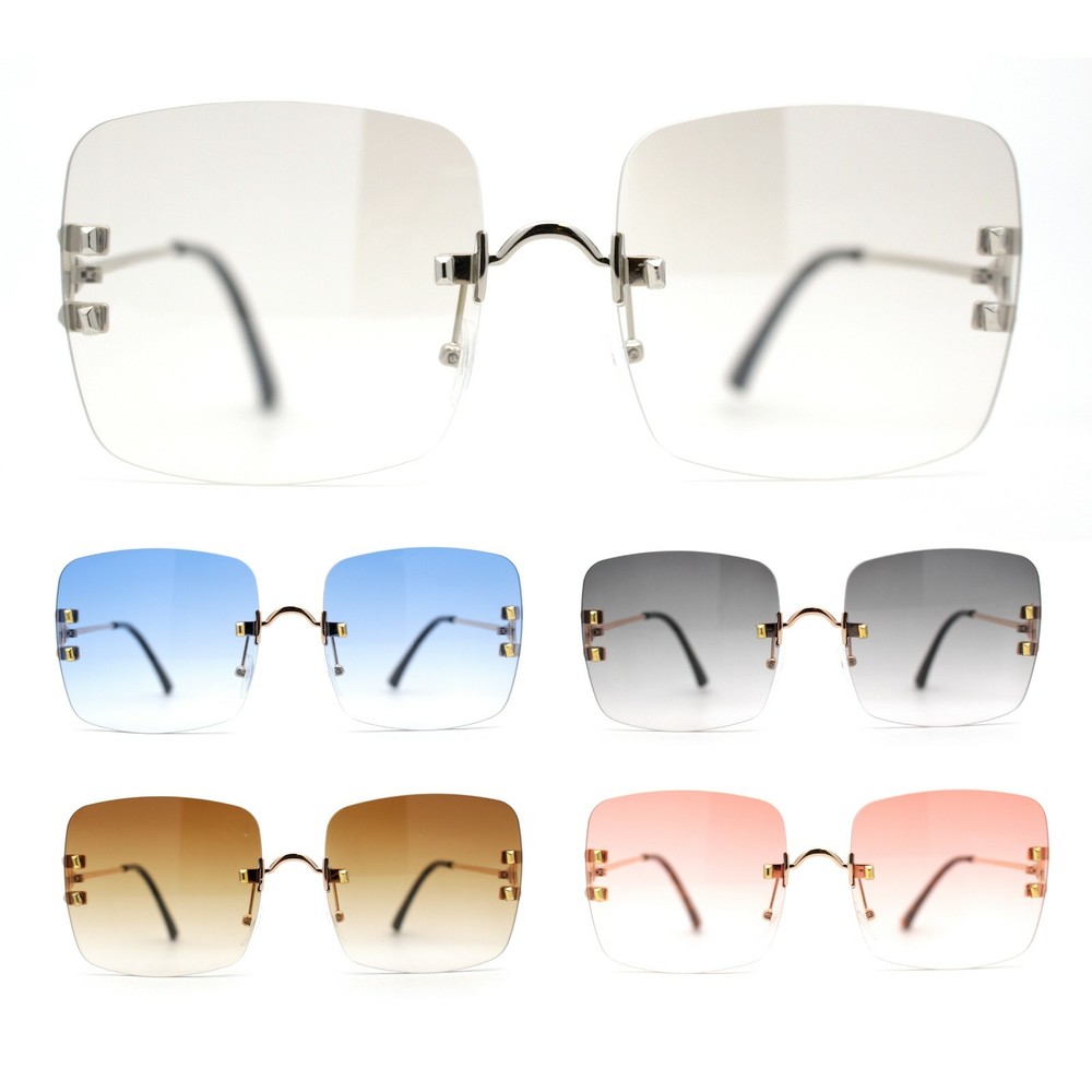 Classic 90s Rimless Large Rectangle Luxury Sunglasses