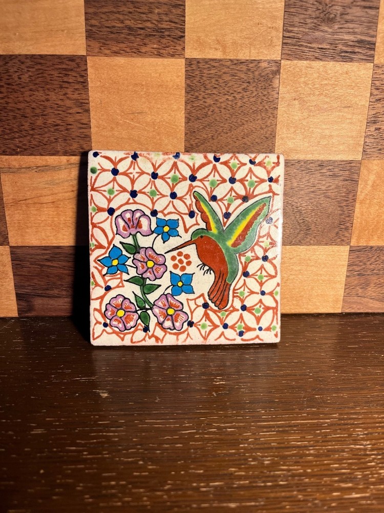 Single Painted Mexican Hummingbird Tile Made into Coaster