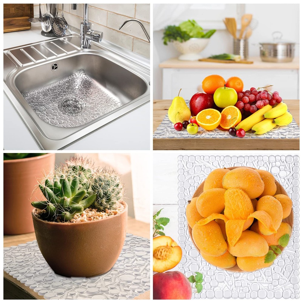 Kitchen Sink Mat PVC Protector Adjustable Dish Drying Pad Clear 2 PCS Guard