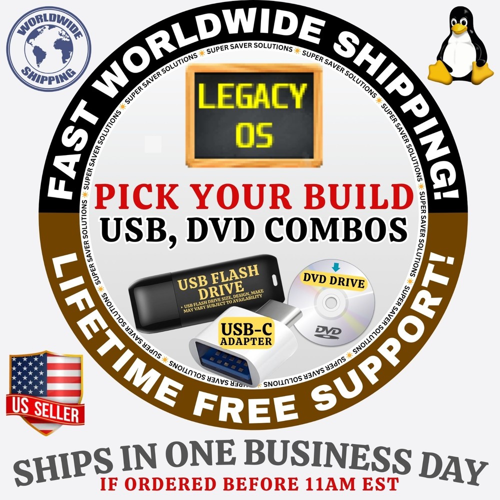LEGACY LINUX OS | LATEST ISO BUILD | DVD, USB COMBOS | MAC/PC/LINUX | FAST SHIP