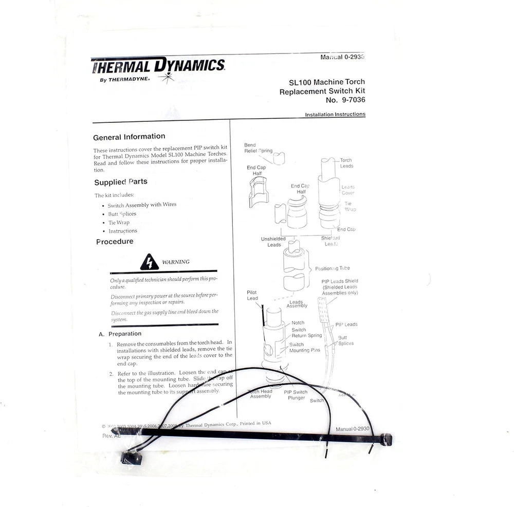 9-7036 Thermal Dynamics SL60 SL100 Plasma Cutting Torch Switch Kit Original