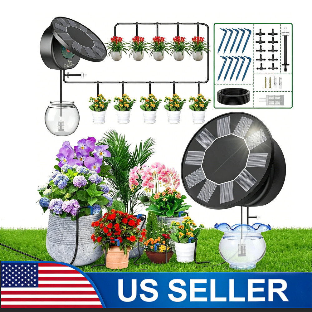 50FT Solar Automatic Drip Irrigation System Kit Plant Watering Timer Set Garden
