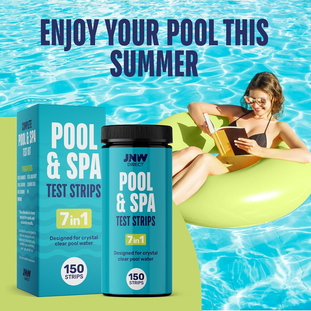 JNW -In- Pool Test Strips, 150 Quick & Accurate Test Strips for Pool Water, Spa