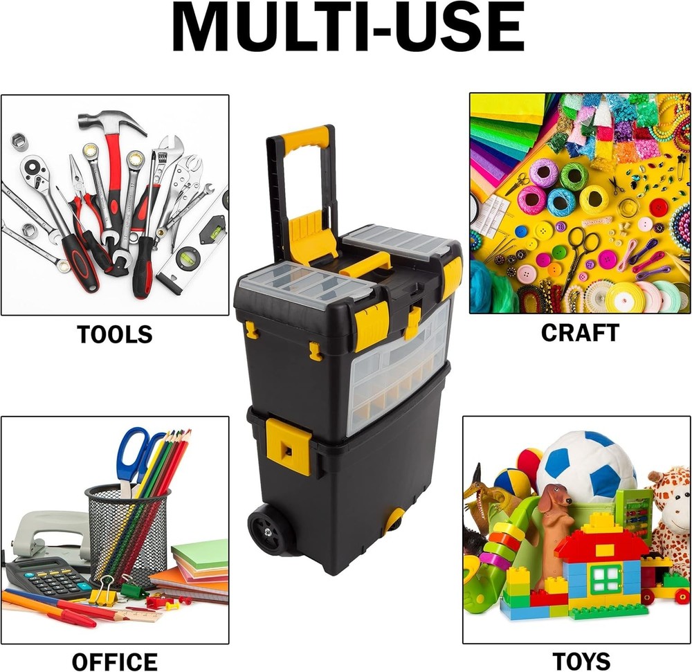 Rolling Tool Box with Wheels, Foldable Comfort Handle, and Removable Top – To...