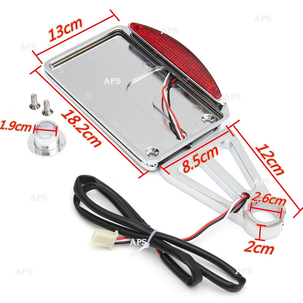 Motorcycle License Plate LED Tail Light Horizontal Mount Bracket Holder Custom