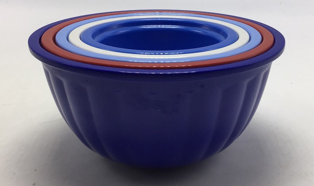 Bowl Set 5 Nesting Prep Plastic Red White Blue Small 2.5" - 5"  Mini Sous Chef