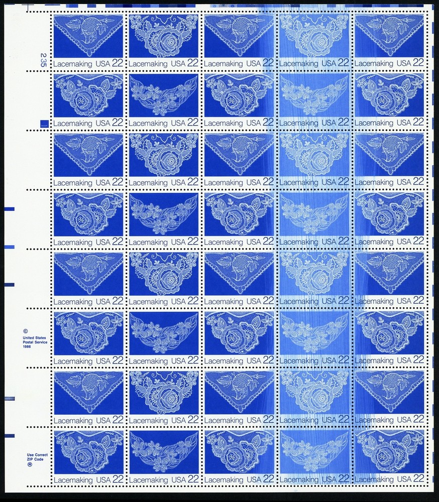 2354a, Mint 22¢ Sheet With Dramatic Ink Smear Error - Stuart Katz