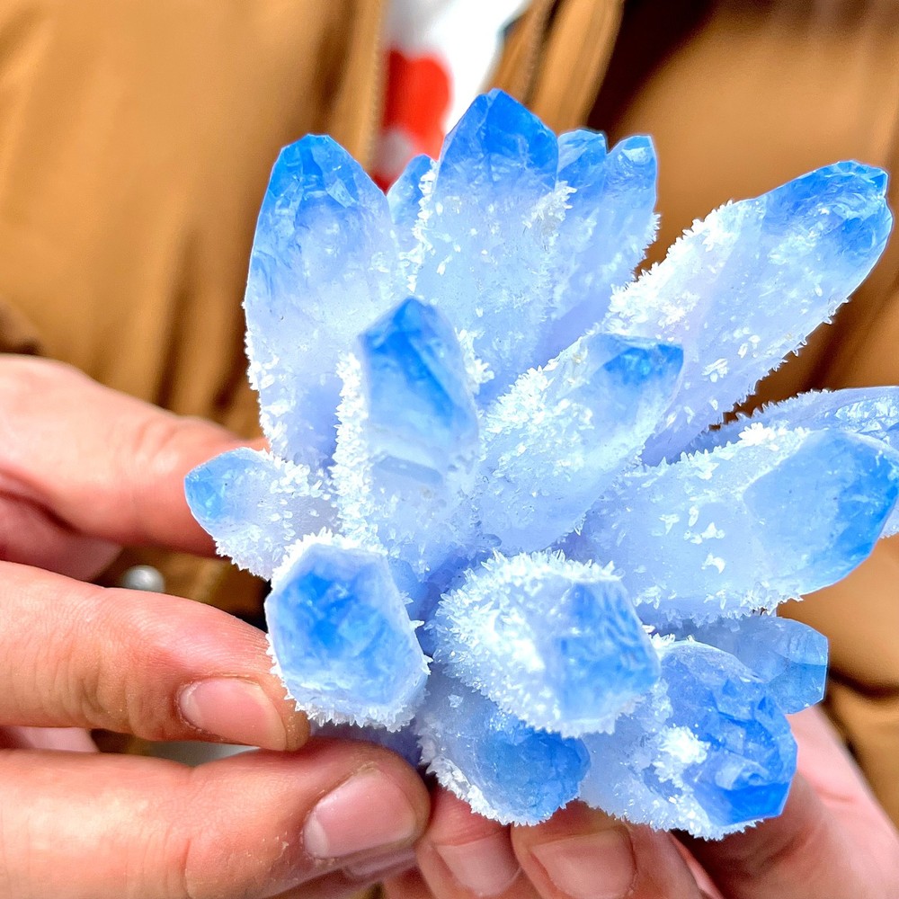 463G Newly discovered blue Phantom Quartz Crystal Cluster mineral samples