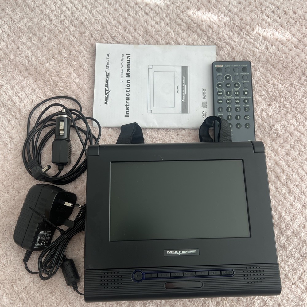 Nextbase SDV47-A Portable 7” DVD Player, Adapter, Headrest Straps, Remote.