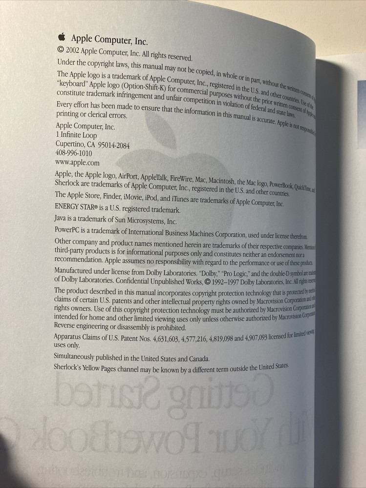 Getting Started With Your PowerBook G4 Plus Misc Paperwork Welcome to Mac OS X