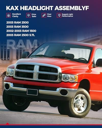 Headlight Assembly 2002 2003 2004 2005 Ram1500/Ram2500/Ram3500 Black-Clear