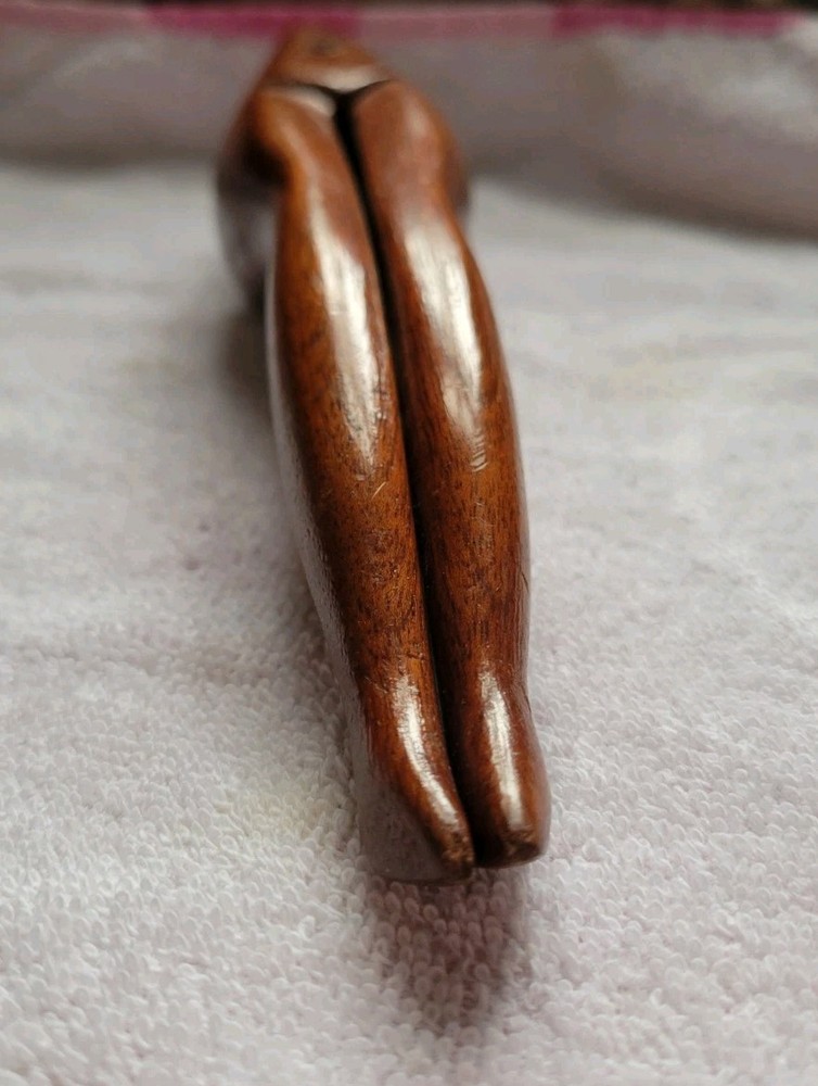 Vtg Solid Wood Nutcracker Lady Legs Hand Carved