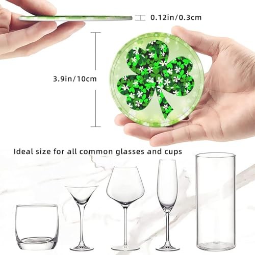 Funny Coasters for Drinks with Holder St Patrick's Day Shamrocks Leather