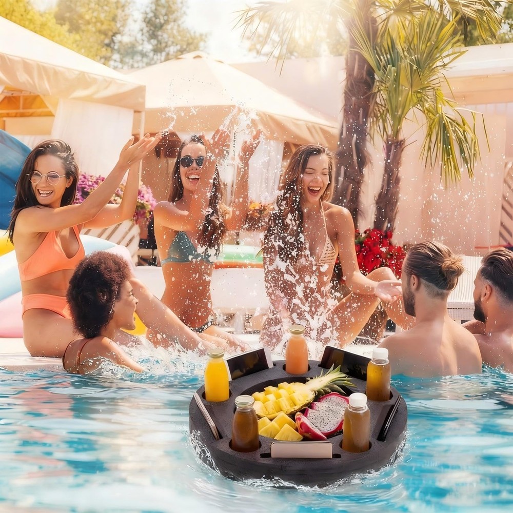 Large Floating Drink Holder Black Floating Refreshment Table Tray 5 Compartme...