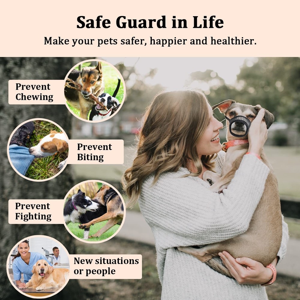 Dog Muzzle Soft Mesh Breathable Mouth Guard Biting Chewing Grooming Black Med