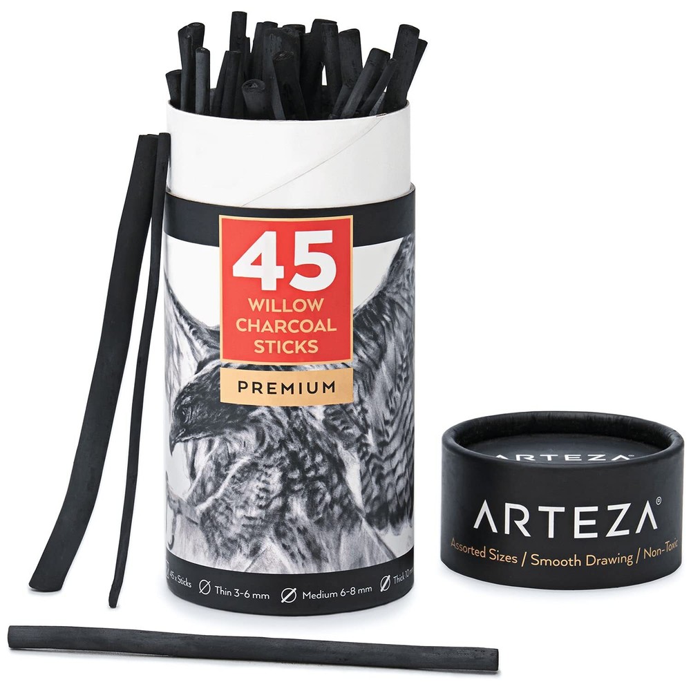 Arteza Willow Charcoal Sticks | Assorted Sizes - Set of 45