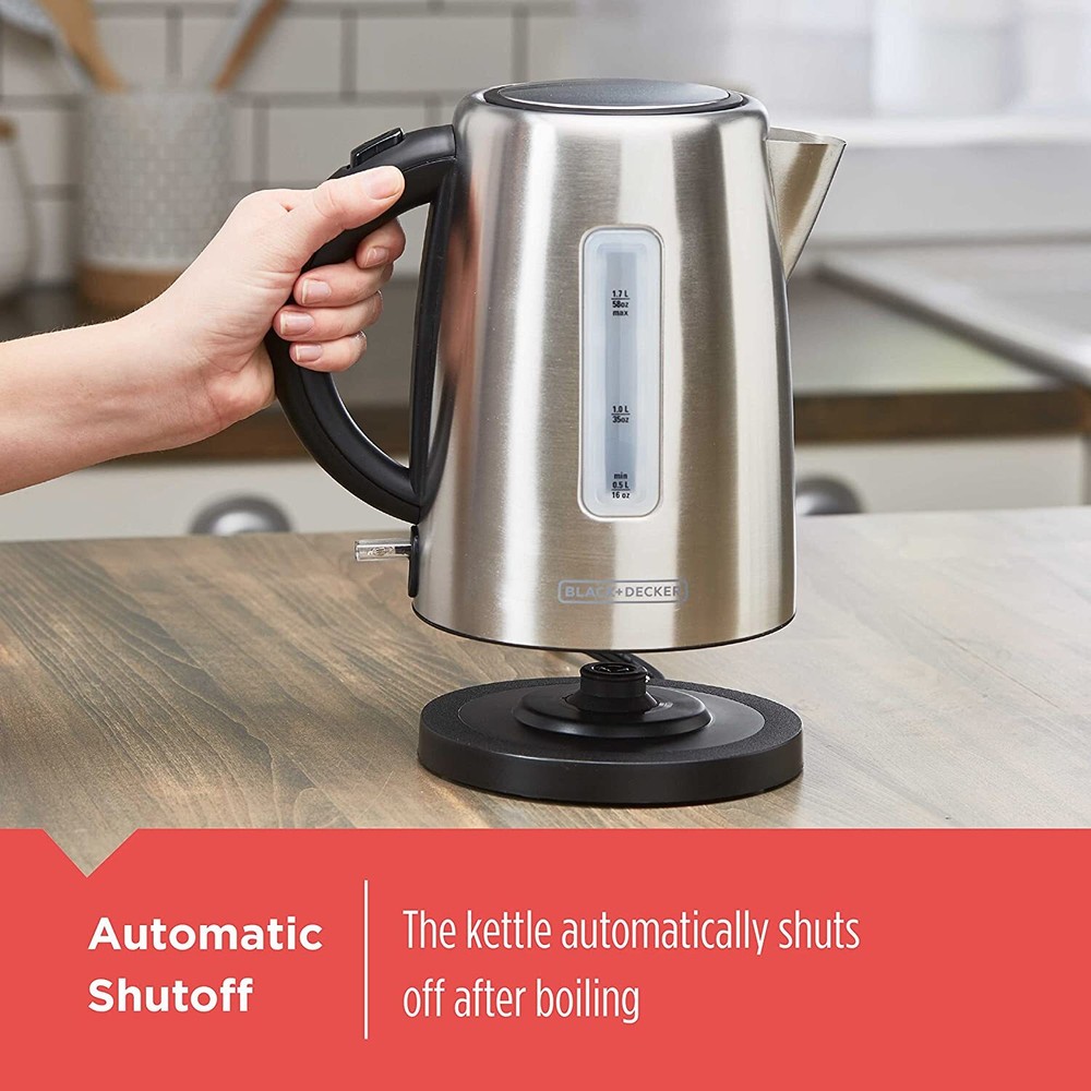 BLACK+DECKER 1.7L Cordless Kettle, Silver, KE2000SD