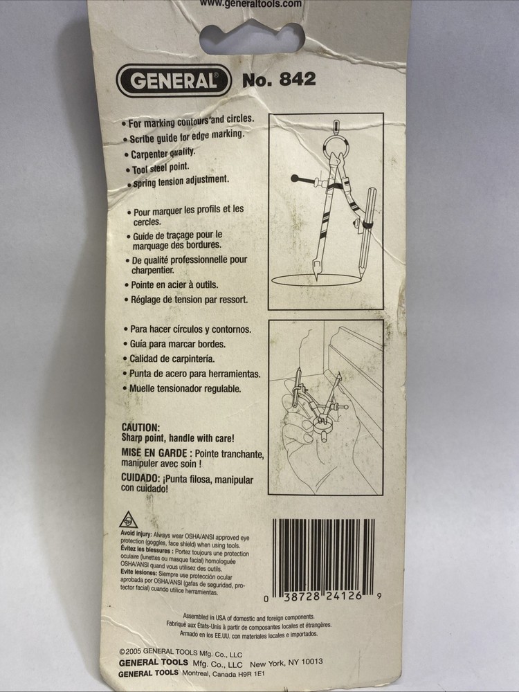 VINTAGE NEW! 2005 GENERAL TOOLS 842 PENCIL COMPASS SCRIBER