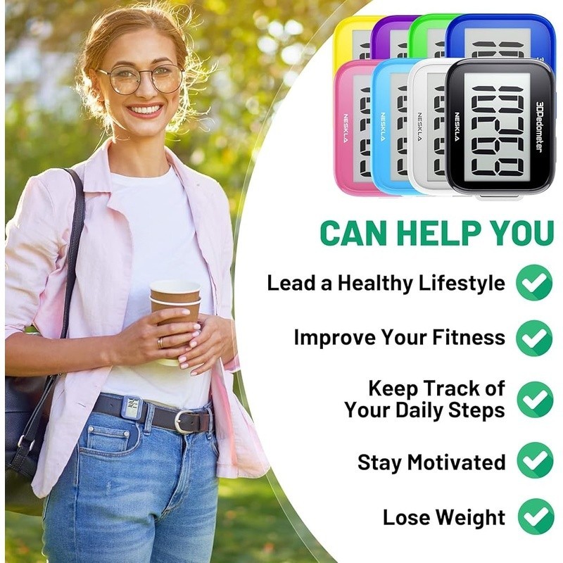 3D Pedometer Step Counter Easy Reset Accurate LCD Display Clip Lanyard Battery