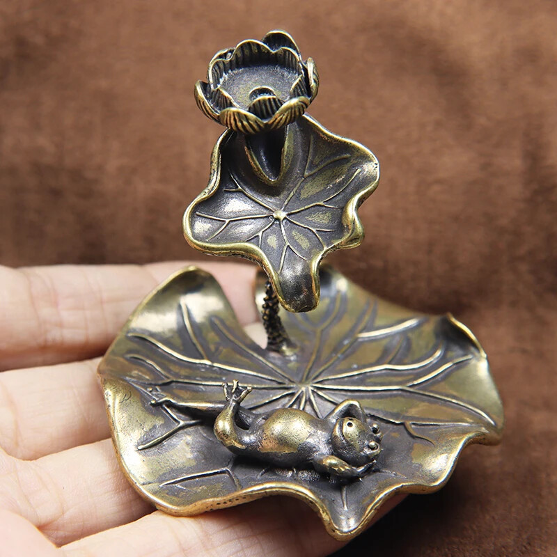 Brass Lotus Leaf Backflow Incense Burner Decorations Solid Pure Copper Lotus