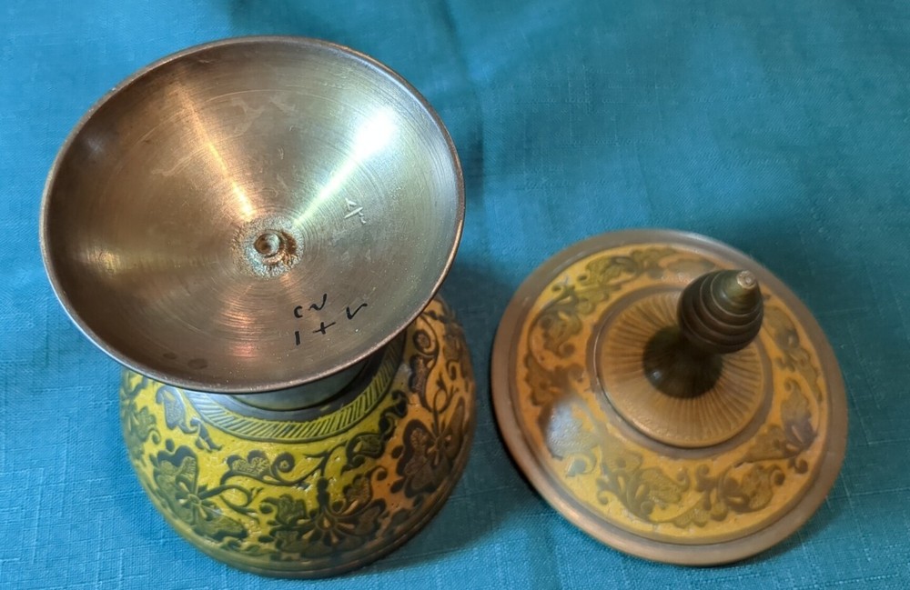 Incense Burner With Decorative Lid Hand Painted Vintage Unique Bottom Signed