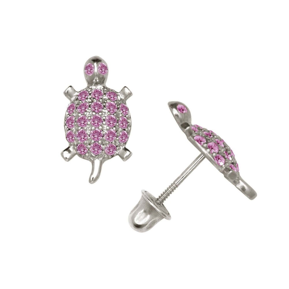 14k Yellow or White Gold Turtle CZ Stud Earrings
