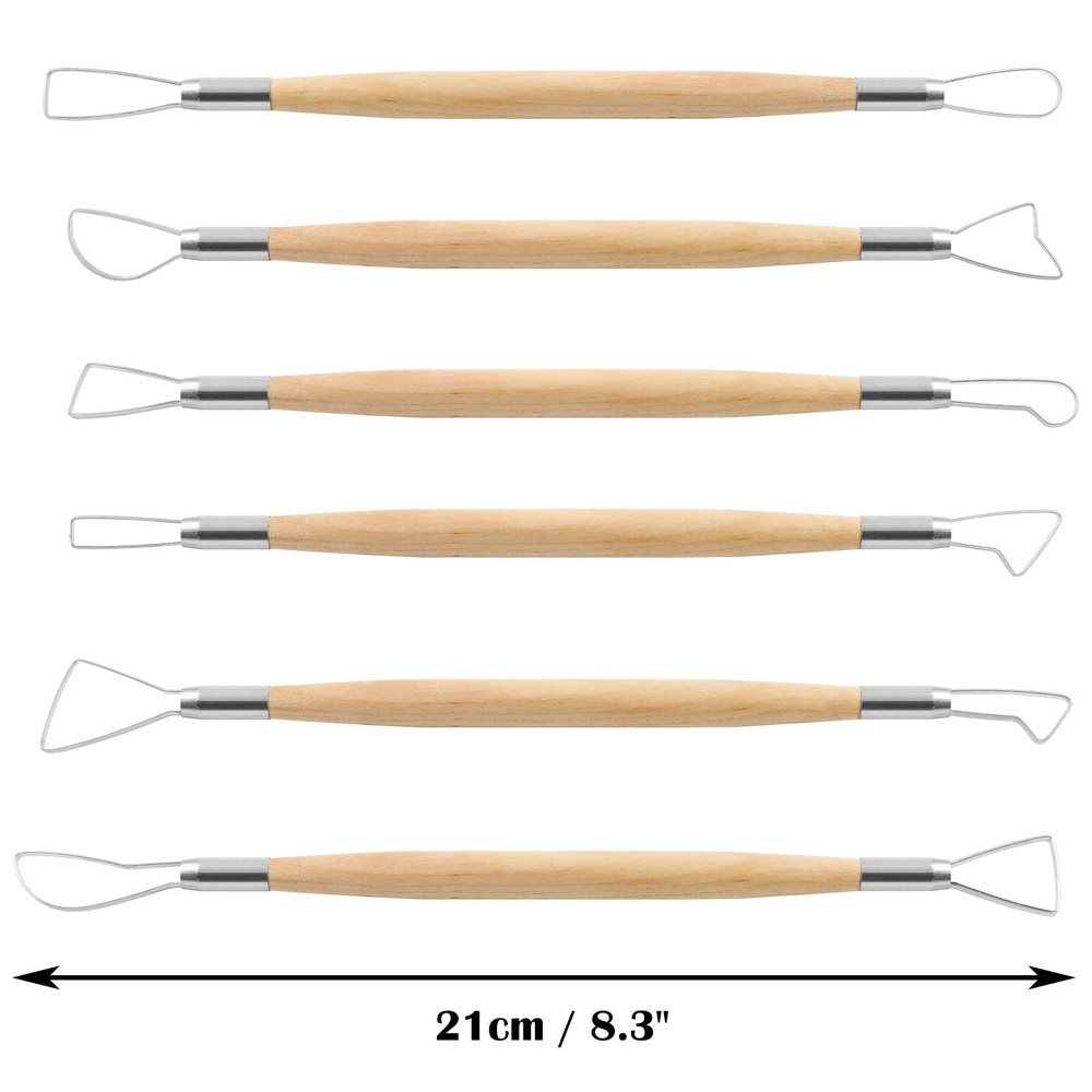 Suiwotin 6pcs Double-Sided Clay Sculpting Tools, Wooden Handle 6pcs-Loop