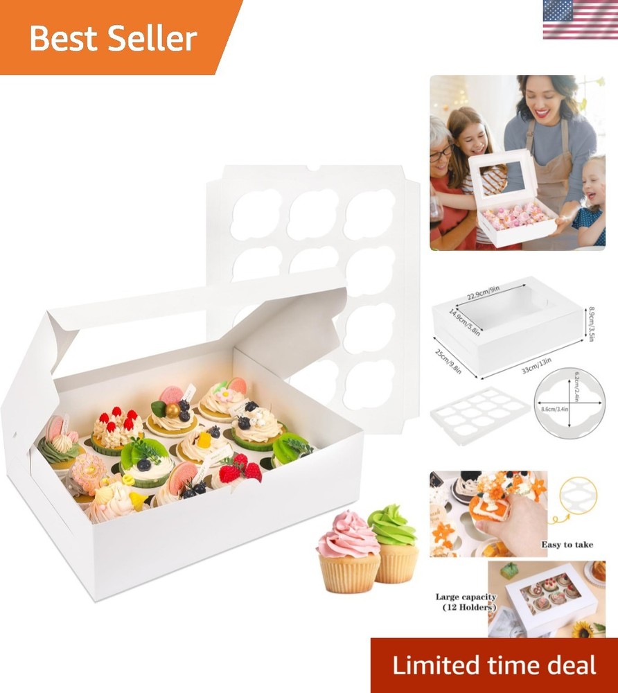 30 Durable Cupcake Boxes with Transparent Window – Ideal for Any Occasion