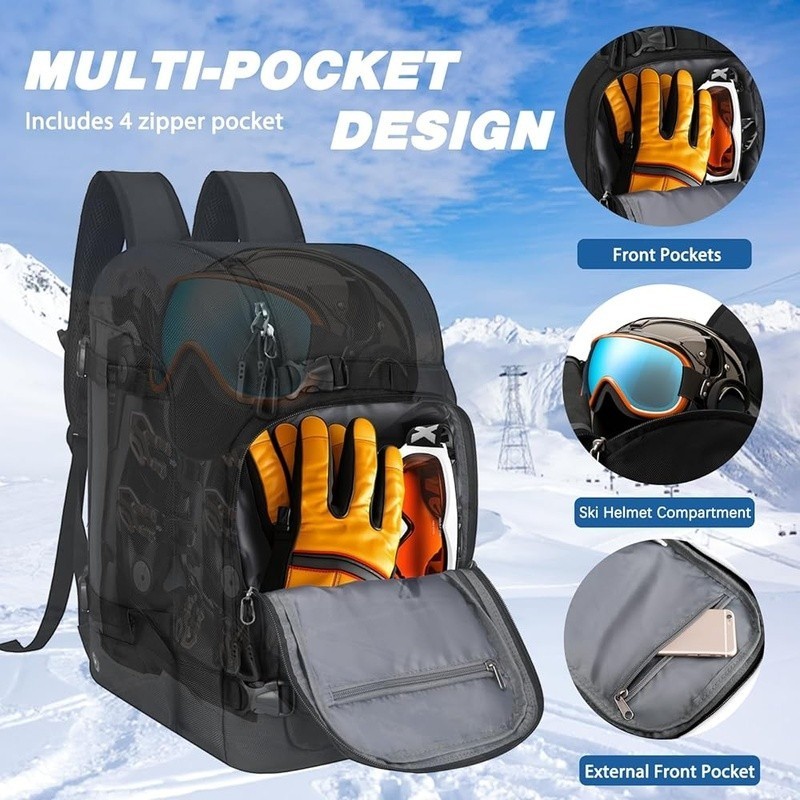 Spacious Ski Backpack W/ Boot Compartment Waterproof Design Adjustable Straps US