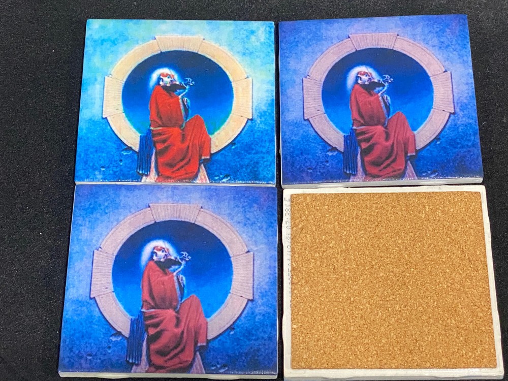Set of 4 Grateful Dead Ceramic Table Waterproof Cork Back Coasters.