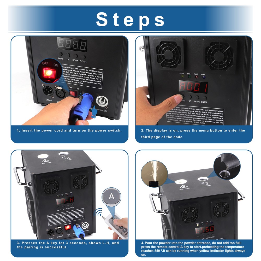 4PCS Cold Spark Machine 700W DMX Stage Firework Machine Wedding W/Flight Case US