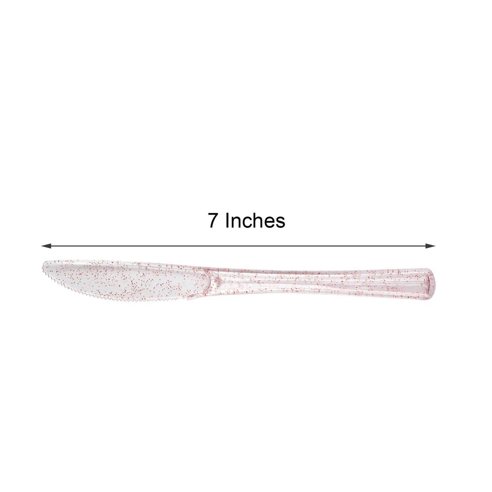 Clear Blush Glittered Dinner Knives Set Disposable Tableware Wedding Party