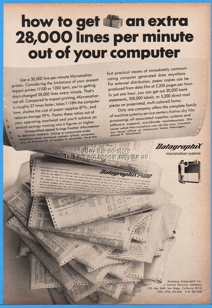 1969 Stromberg DatagraphiX San Diego CA Vintage Mictomation Computer System Ad