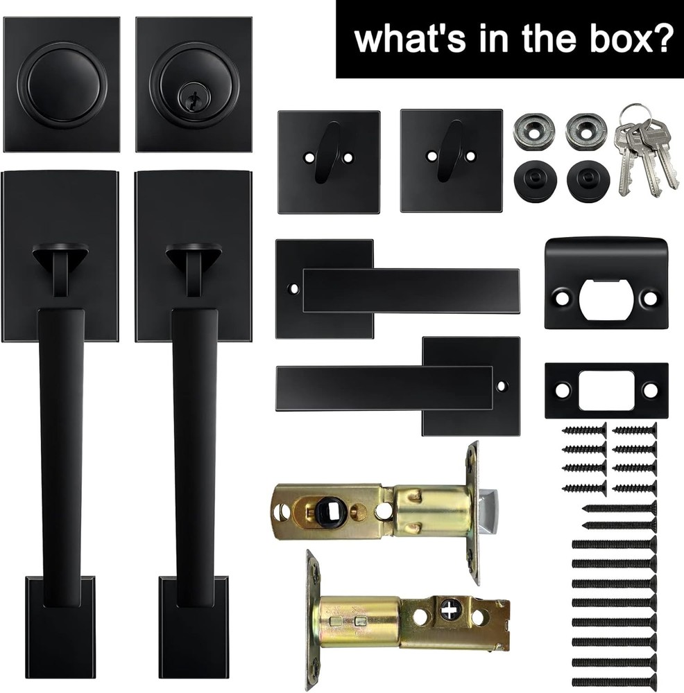 Matte Black Double Front Door Handle Lock Set with Keyed & Dummy Handle