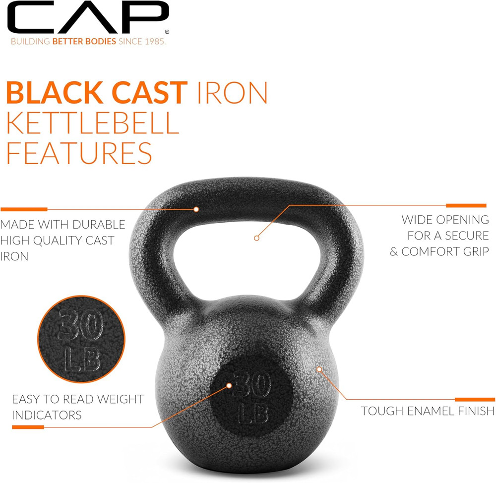 Black Cast Iron Kettlebell Single or Set | 10-80 Lbs